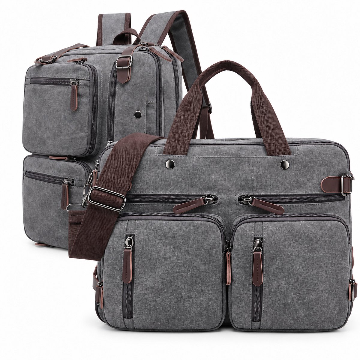 Jeusin® Multifunctionele comfortabele laptoptas 3-in-1 Rugtas - Rugzak - Schoudertas - Voor 17,3-inch laptop formaat - Grijs