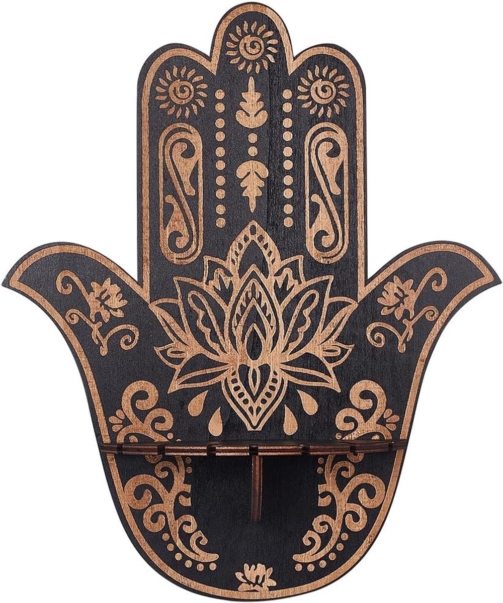 Hamsa Crystal Display Shelf - Houten Wanddecoratie voor Spirituele Altar, Floating Shelf voor Kristallen en Decoratieve Items
