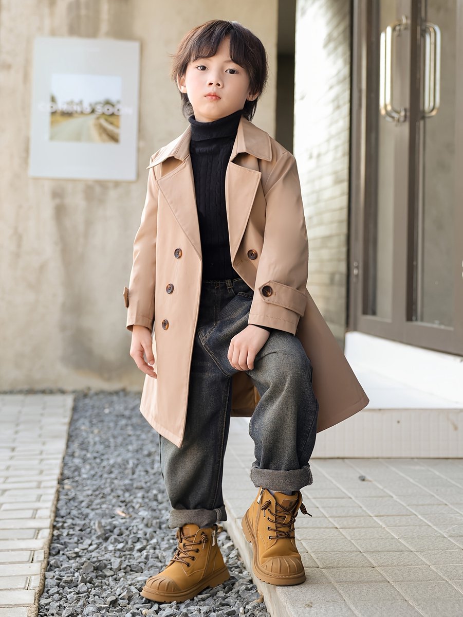 Currero Mantel Jongens Tussenmantel Jongen Winter Jas Mantelpakje Trenchcoat Overjas Overcoat Winterjas 11-12 Jaar Beige