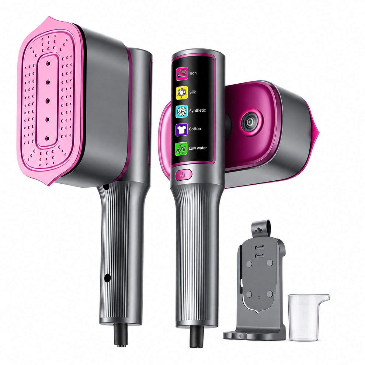 Kledingstomer 2-in-1 – Handstomer & Reisstrijkijzer – 90° Draaibare Handgreep – LCD Display – 3 Stoomstanden + Strijkstand – Horizontaal & Verticaal – Inclusief Wandhouder – Roze