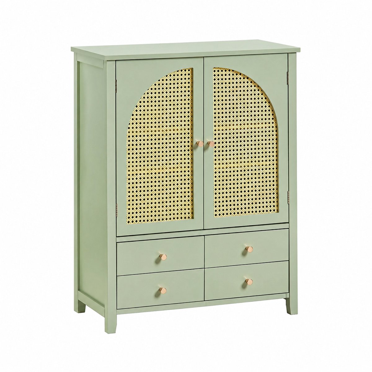 SoBuy Opbergkast - 70 x 34 x 90 cm - Mintgroen - 4 Laden - 2 Verstelbare Planken - MDF - Met Deuren - Voor Hal en Keuken
