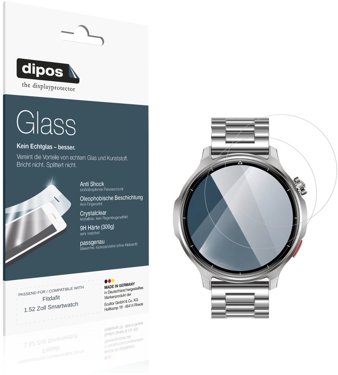 dipos – 2x Pantserfolie geschikt voor Fitdafit 1.52 Zoll Smartwatch | 9H Screenprotector