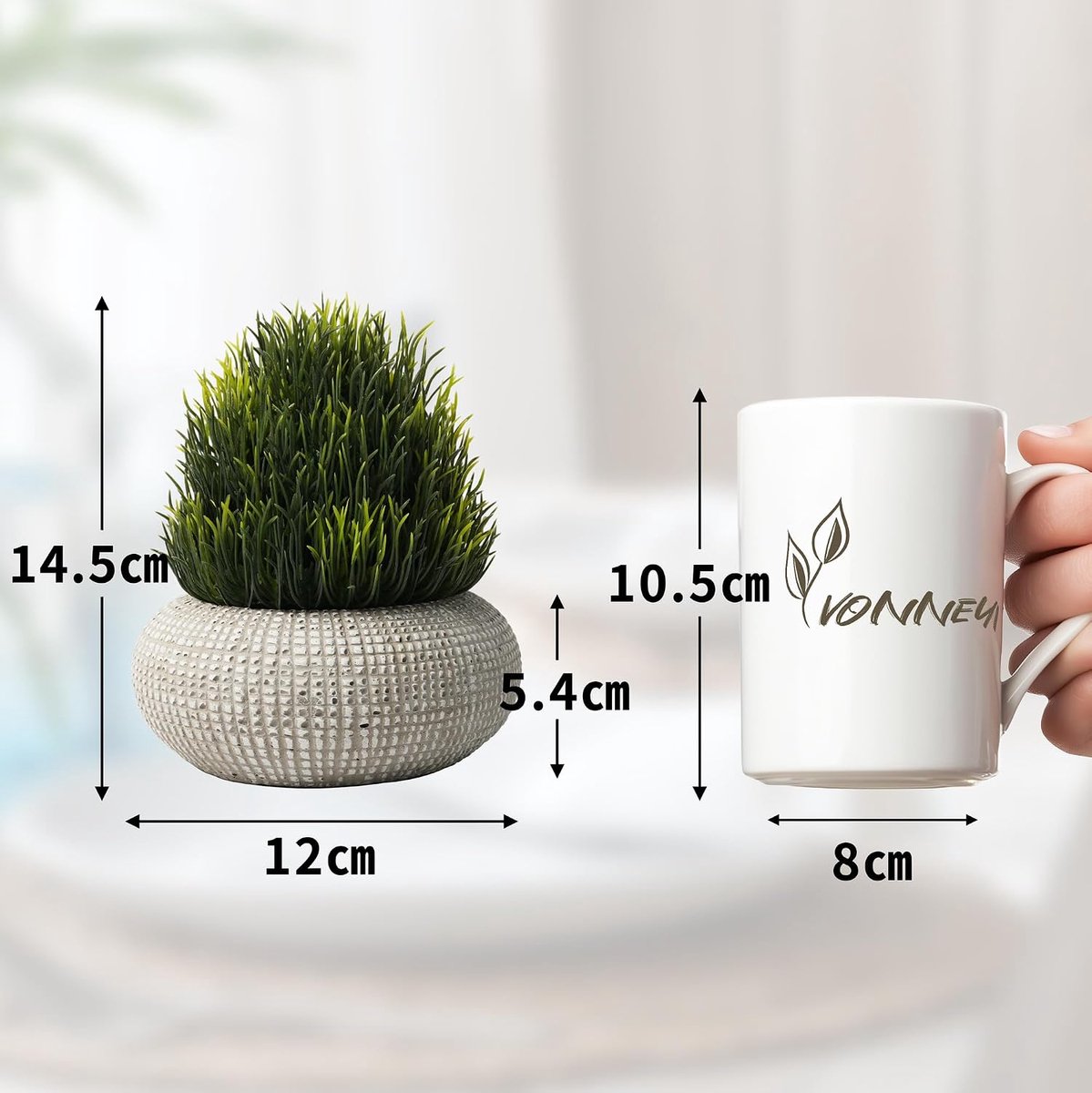 YVONNEYI Set van 2 kleine kunstplanten in betonnen potten - Kleine kunstplanten voor slaapkamer, badkamer, woonkamer - ShopVlot