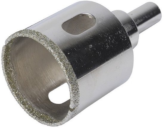 Rubi tegelboor, zilverkleurig, met diamanten rand.