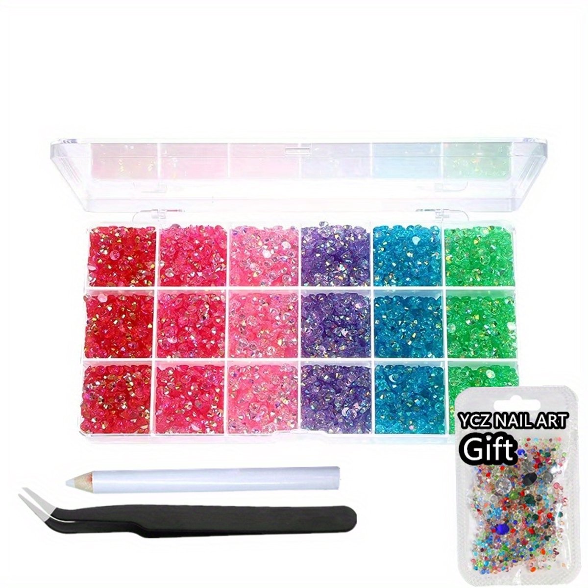 Currero Bedazzle Kit - Bedazzling - Plakstenen - Strass Steentjes - DIY Versieren - Set Met 14.500 Steentjes - 18 Vakken - Nagel Decoratie - AB Glitter - 3/4/5mm - Stijl F
