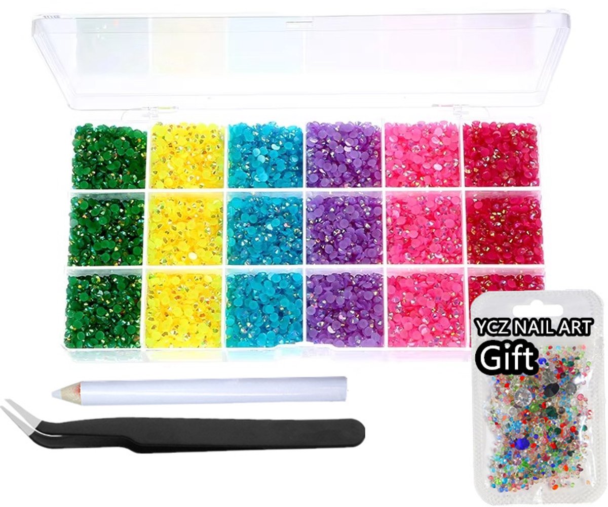 Currero Bedazzle Kit - Bedazzling - Plakstenen - Strass Steentjes - DIY Versieren - Set Met 14.500 Steentjes - 18 Vakken - Nagel Decoratie - AB Glitter - 3/4/5mm - Stijl E