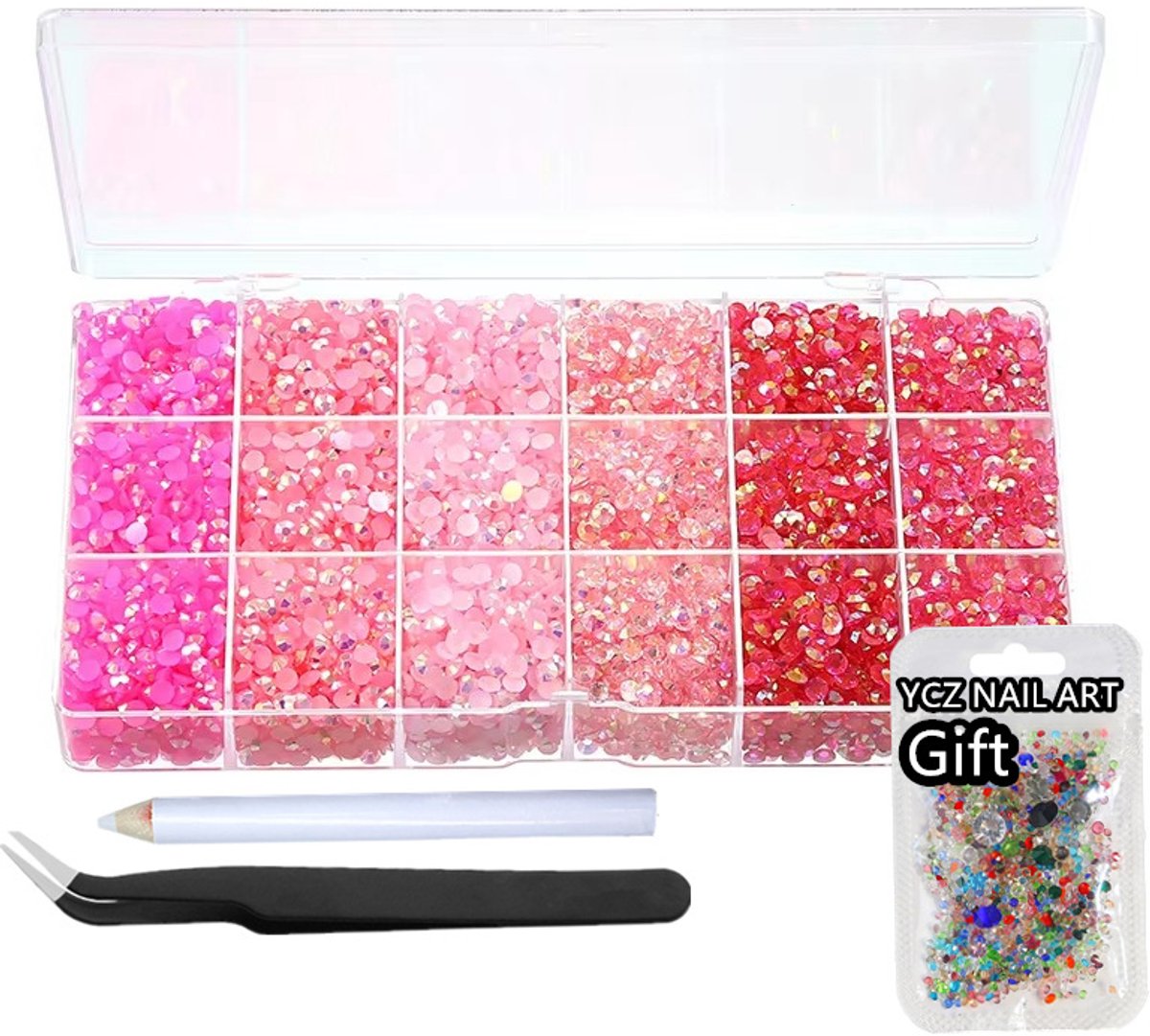 Currero Bedazzle Kit - Bedazzling - Plakstenen - Strass Steentjes - DIY Versieren - Set Met 14.500 Steentjes - 18 Vakken - Nagel Decoratie - AB Glitter - 3/4/5mm - Stijl O