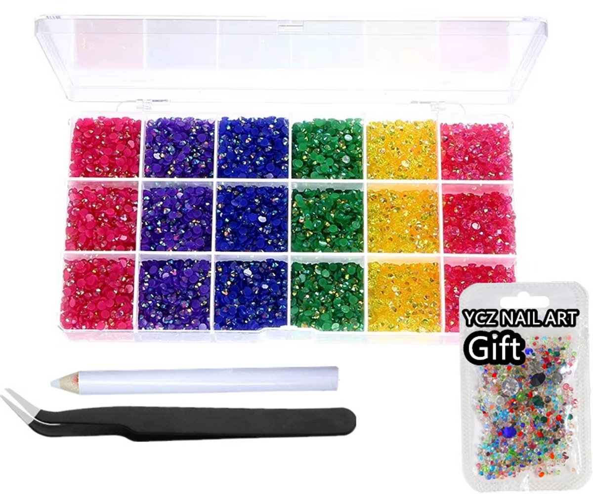 Currero Bedazzle Kit - Bedazzling - Plakstenen - Strass Steentjes - DIY Versieren - Set Met 14.500 Steentjes - 18 Vakken - Nagel Decoratie - AB Glitter - 3/4/5mm - Stijl Q