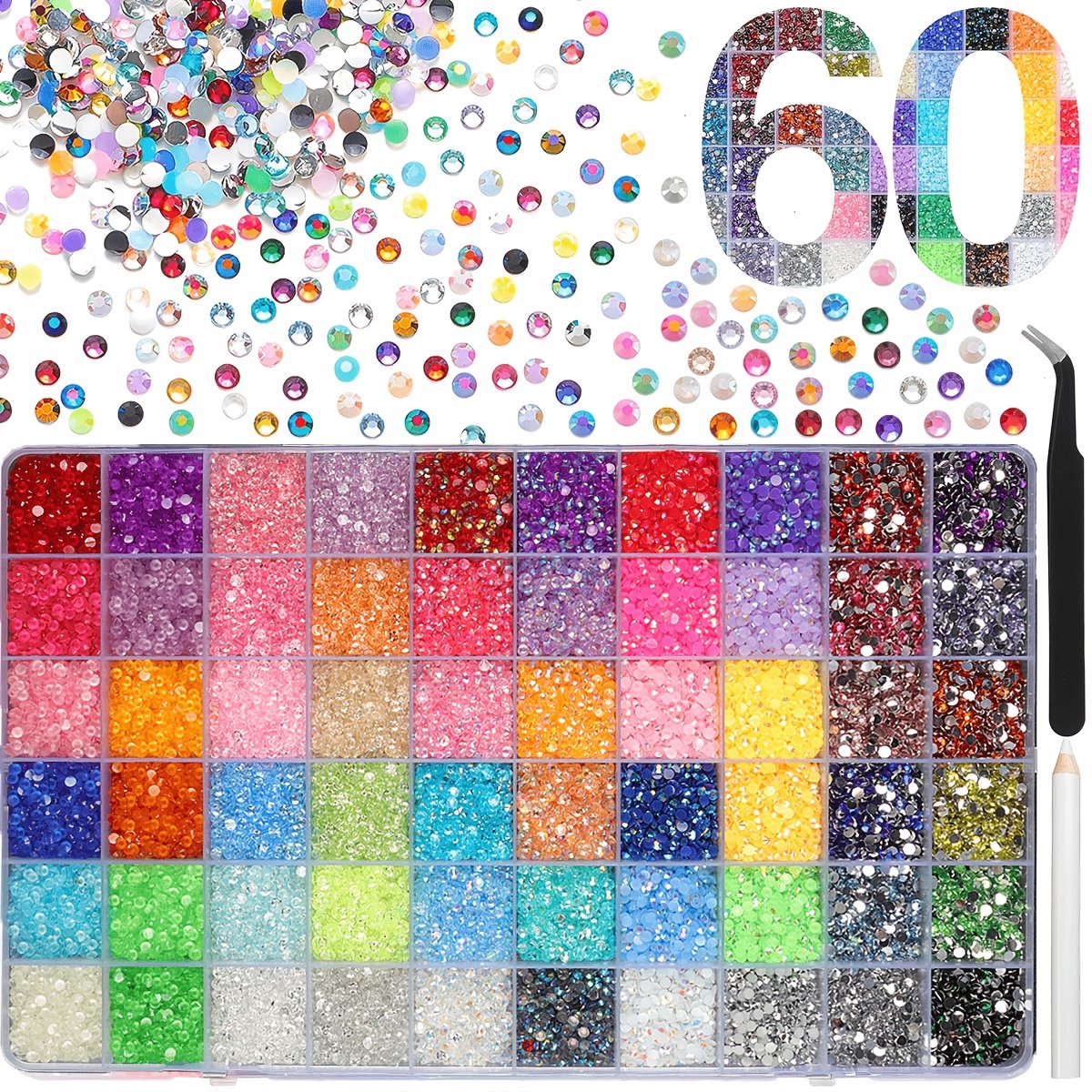 Currero Bedazzle Kit - Bedazzling - Plakstenen - Strass Steentjes - DIY Versieren - 60 Kleuren - Met Pincet En Applicator - AB Glitter Steentjes - 3mm