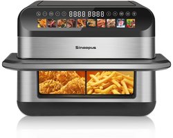 Digitale Airfryer XXL 10L Sinaopus - Dubbele Mand met 2×5L - 2400W - 10 Programma’s - Smart Finish & Match Cook - 80–200°C Instelbaar - Onafhankelijke Bediening & Veilig Pauzesysteem - Automatische Keerherinnering & Binnenverlichting