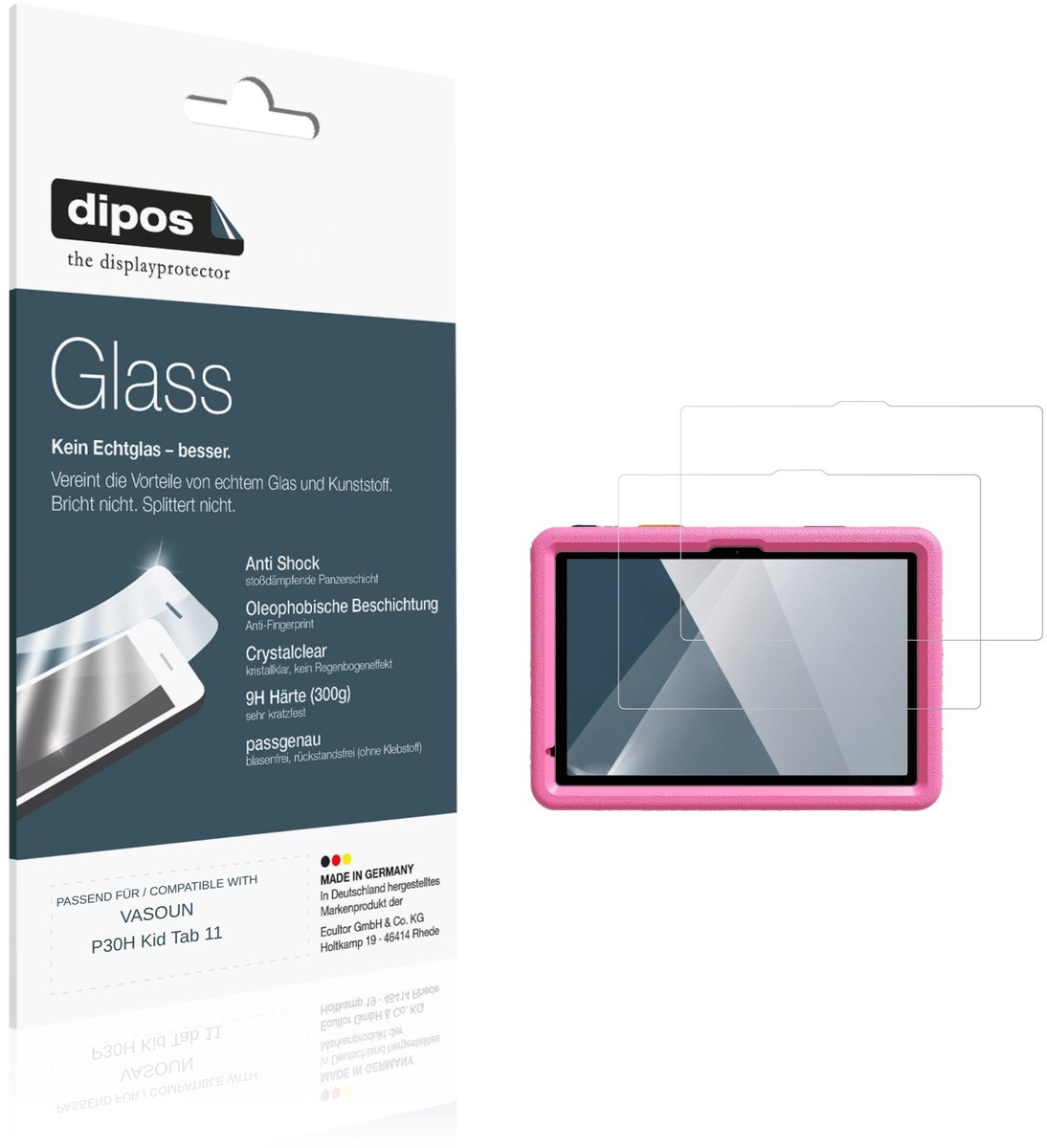 dipos – 2x Pantserfolie geschikt voor VASOUN P30H Kid Tab 11 | 9H Screenprotector