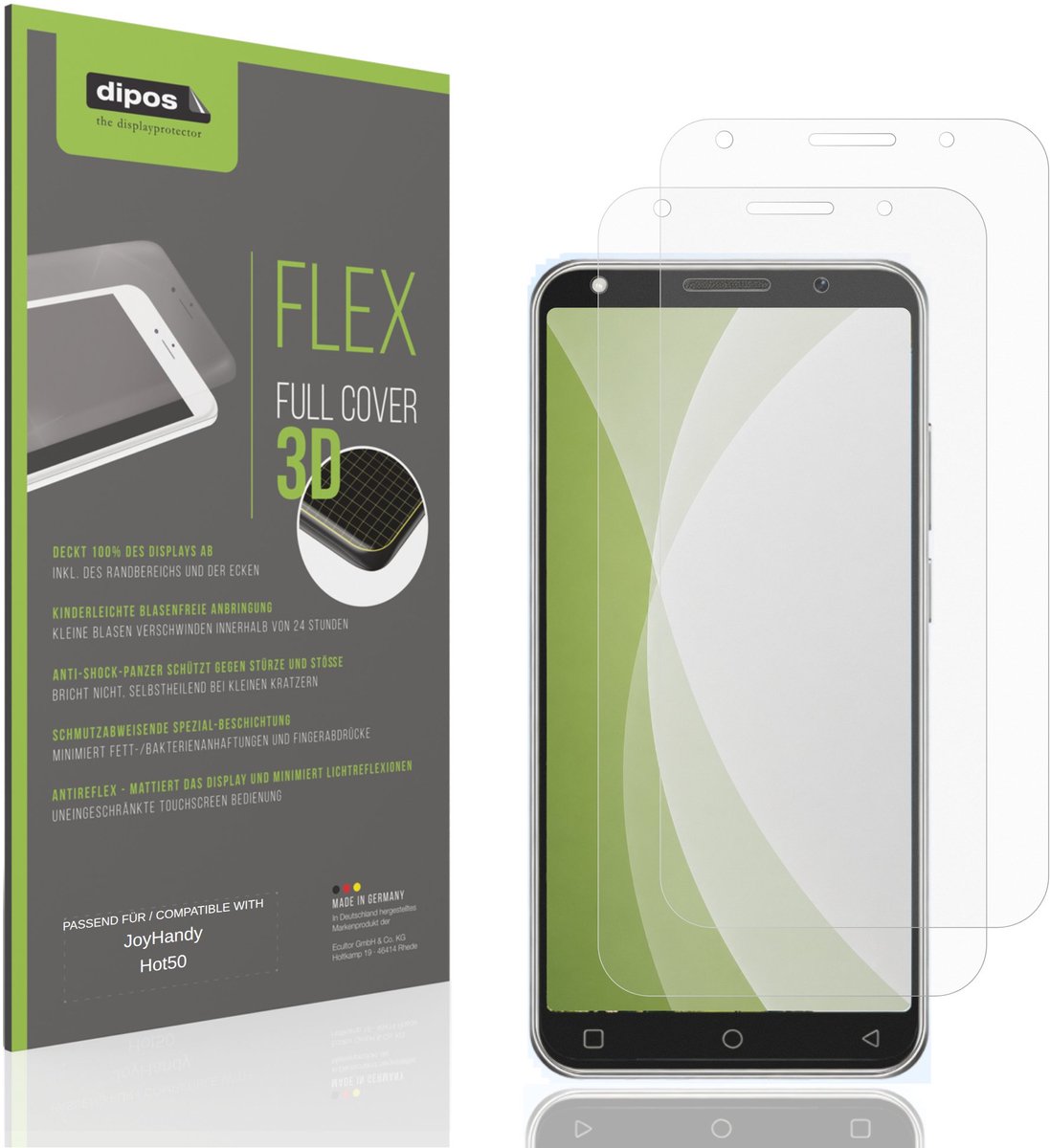 dipos FLEX – 2x Matte Screenprotector geschikt voor JoyHandy Hot50 | Volledige Schermbescherming | Case-Friendly