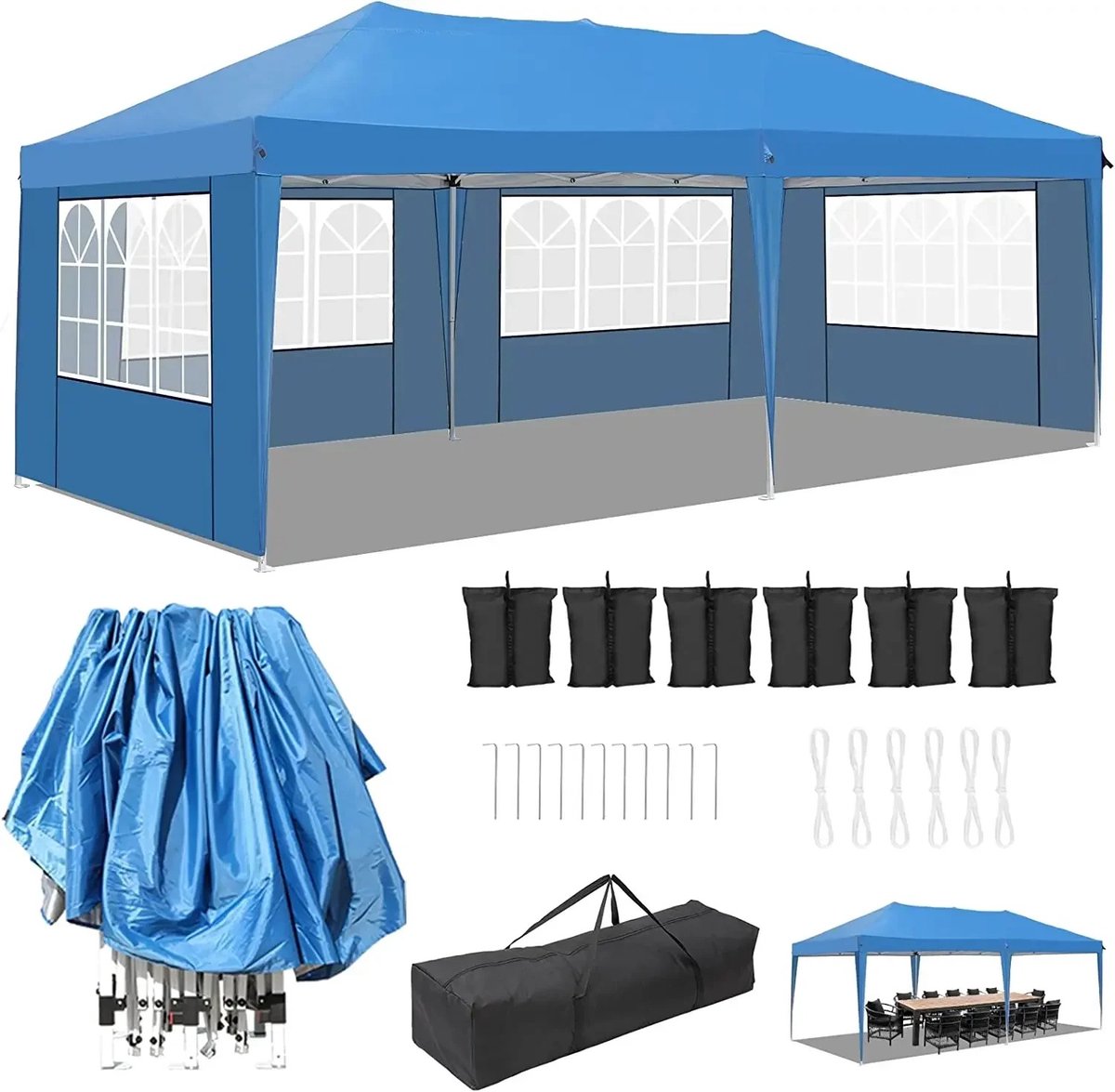 Bruinsma INEX Partytenten - Partytent Opvouwbaar - Paviljoen - Waterafstotend - UV-Bescherming - 600Lx300Bx266H CM - Blauw