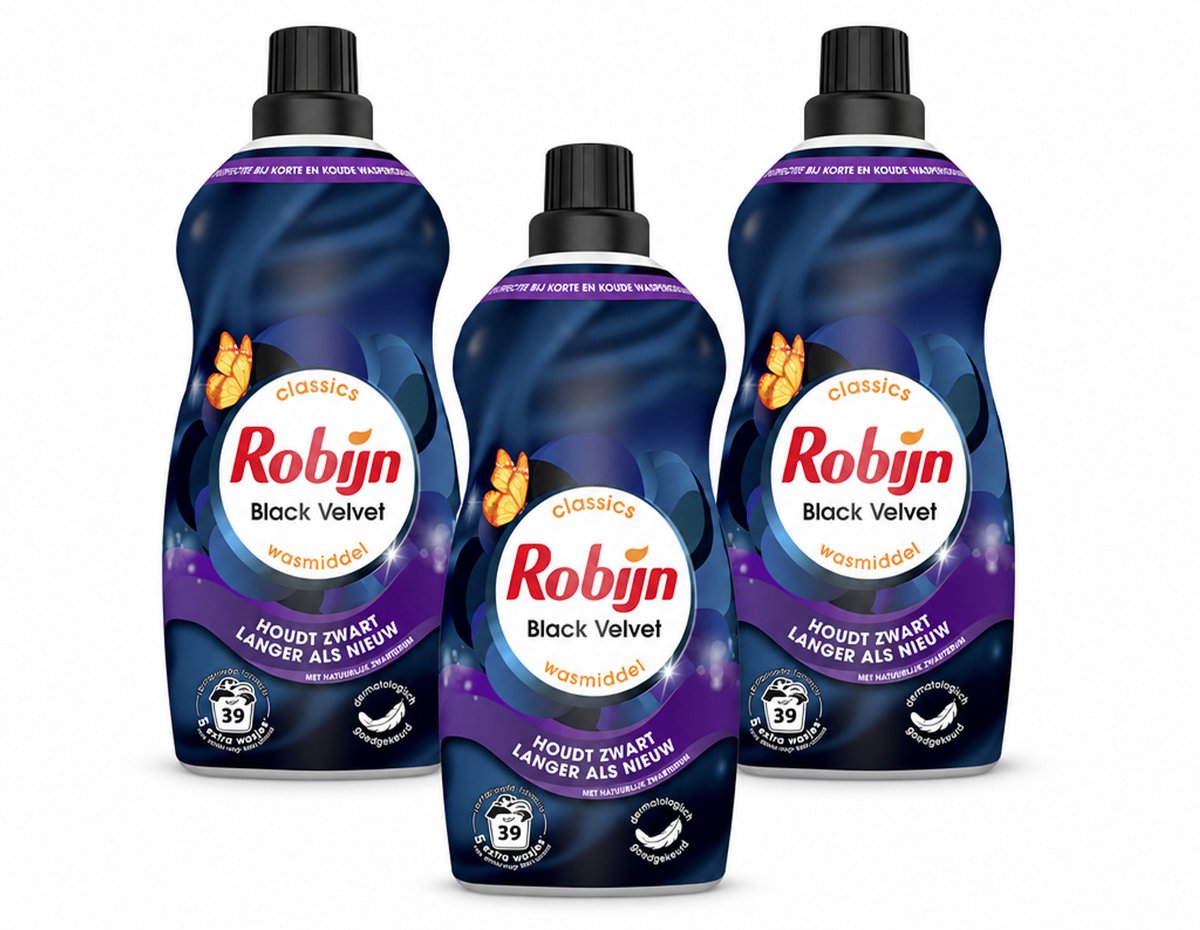3 x Robijn – Vloeibaar Wasmiddel – Klein & Krachtig Black Velvet – 1,19 L - Bulkverpakking - 3 stuks