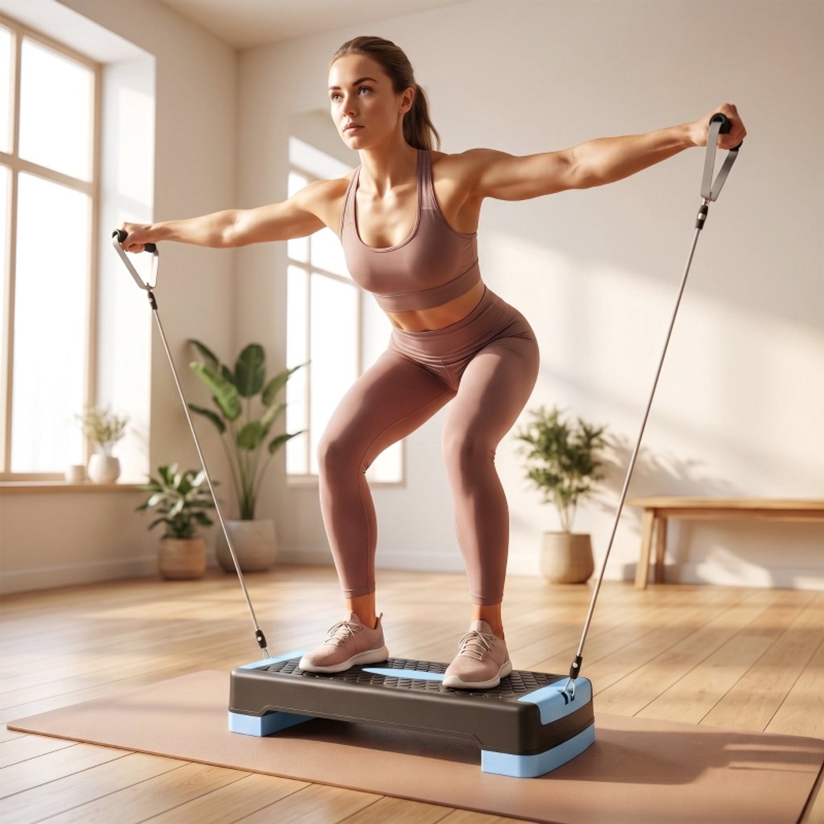REDOM - Aerobic stepper - Verstelbaar in 2 hoogtes - Antislip oppervlak en balansmodus - Met 2 weerstandsbanden - Voor thuisfitness - ABS - Blauw - 66 x 28 x 16 cm