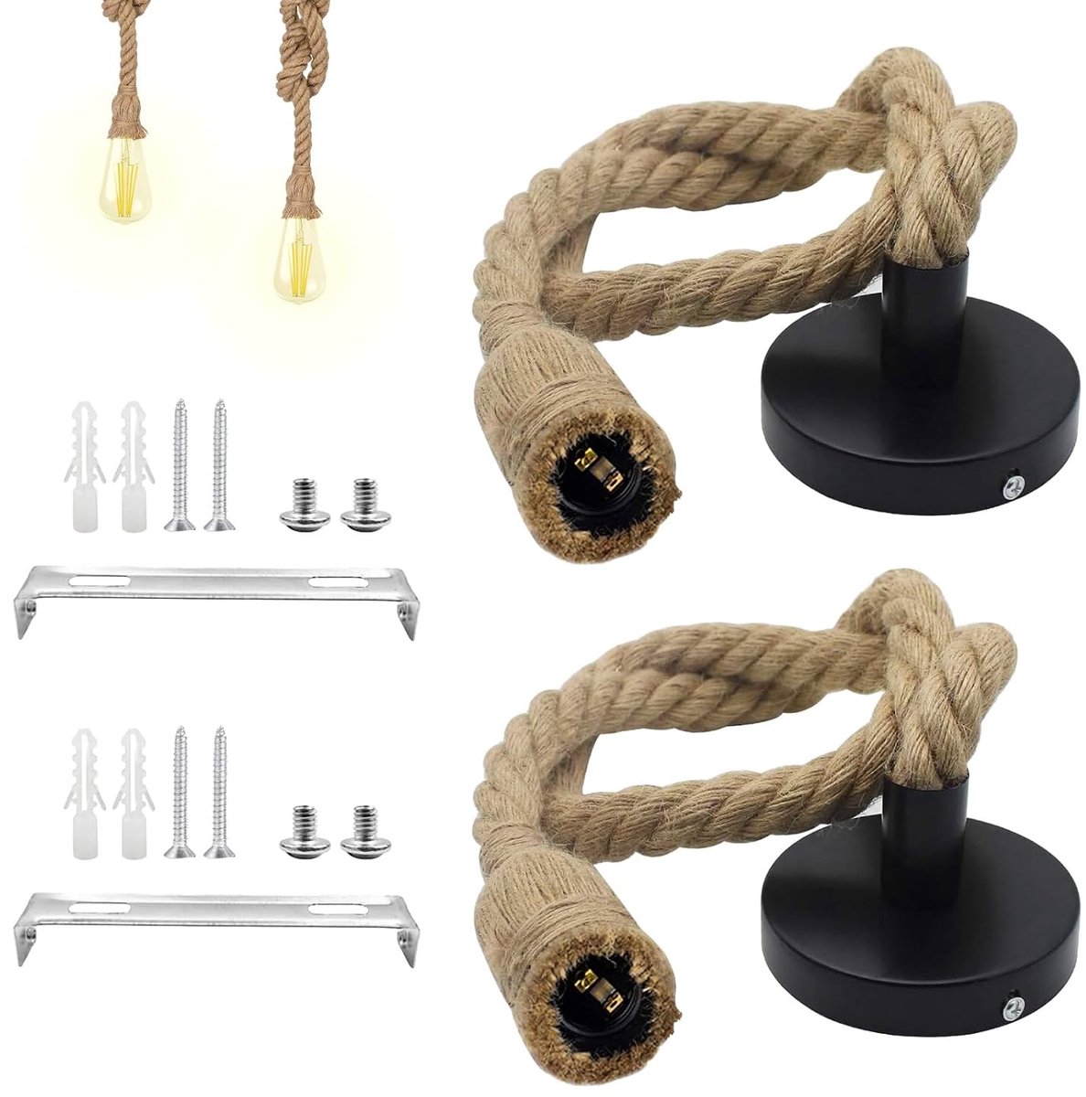 Hanglamp - Bruin - 1 m - Henneptouw met E27 Fitting - Voor Binnengebruik
