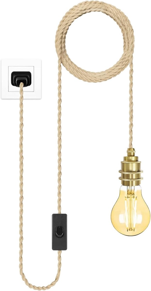 Gouden Hanglamp met Stekker - Goud - 500 cm - Textielkabel - Voor Binnenruimtes