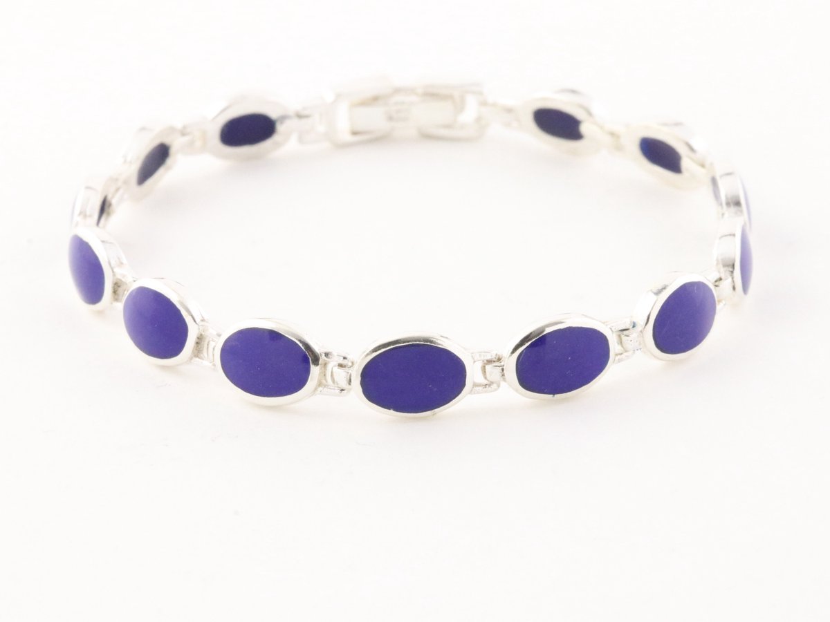 Zilveren schakelarmband met lapis lazuli