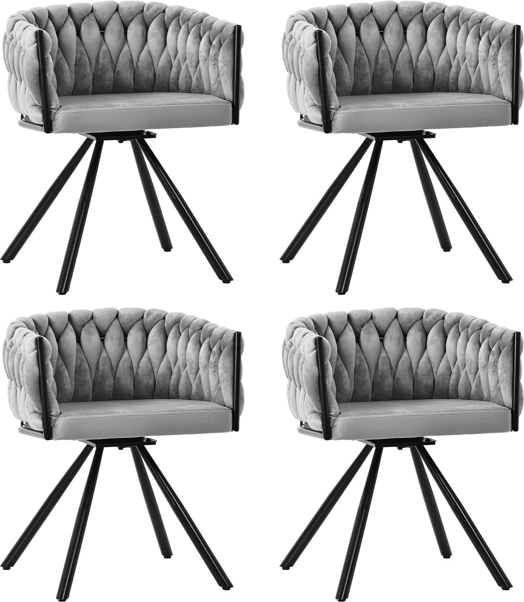 MUVANO Fluwelen Eetkamerstoel Grijs - Eetkamerstoelen Set Van 4 - Moderne Fluwelen Draaistoel - 360 Graden Draaibaar - Woonkamer - Grijs
