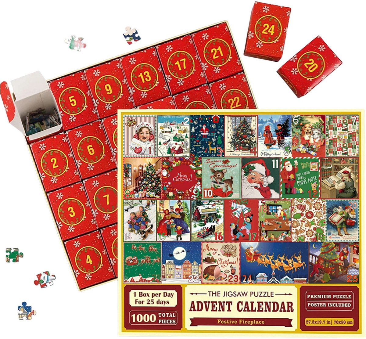 Casalora Kerst Adventskalender - Puzzel - 1000 Stukjes - 24 Dagen - A