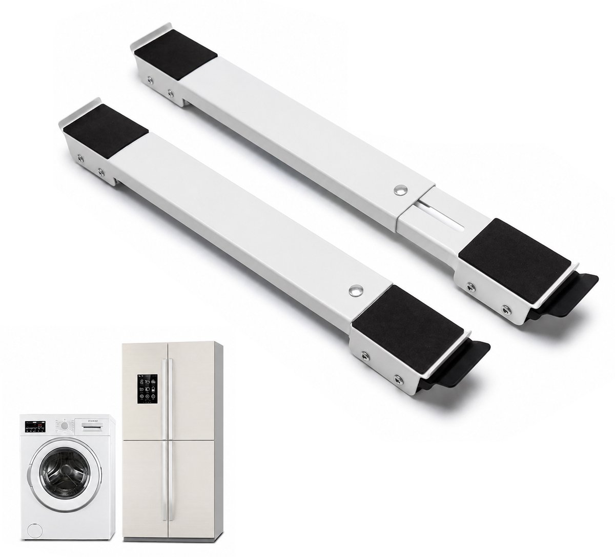 Kaiyaya - 1 set Meubelroller - Verstelbaar 45-70 cm wit - 300 kg draagkracht - Met rem en antislip - Voor wasmachine en koelkast
