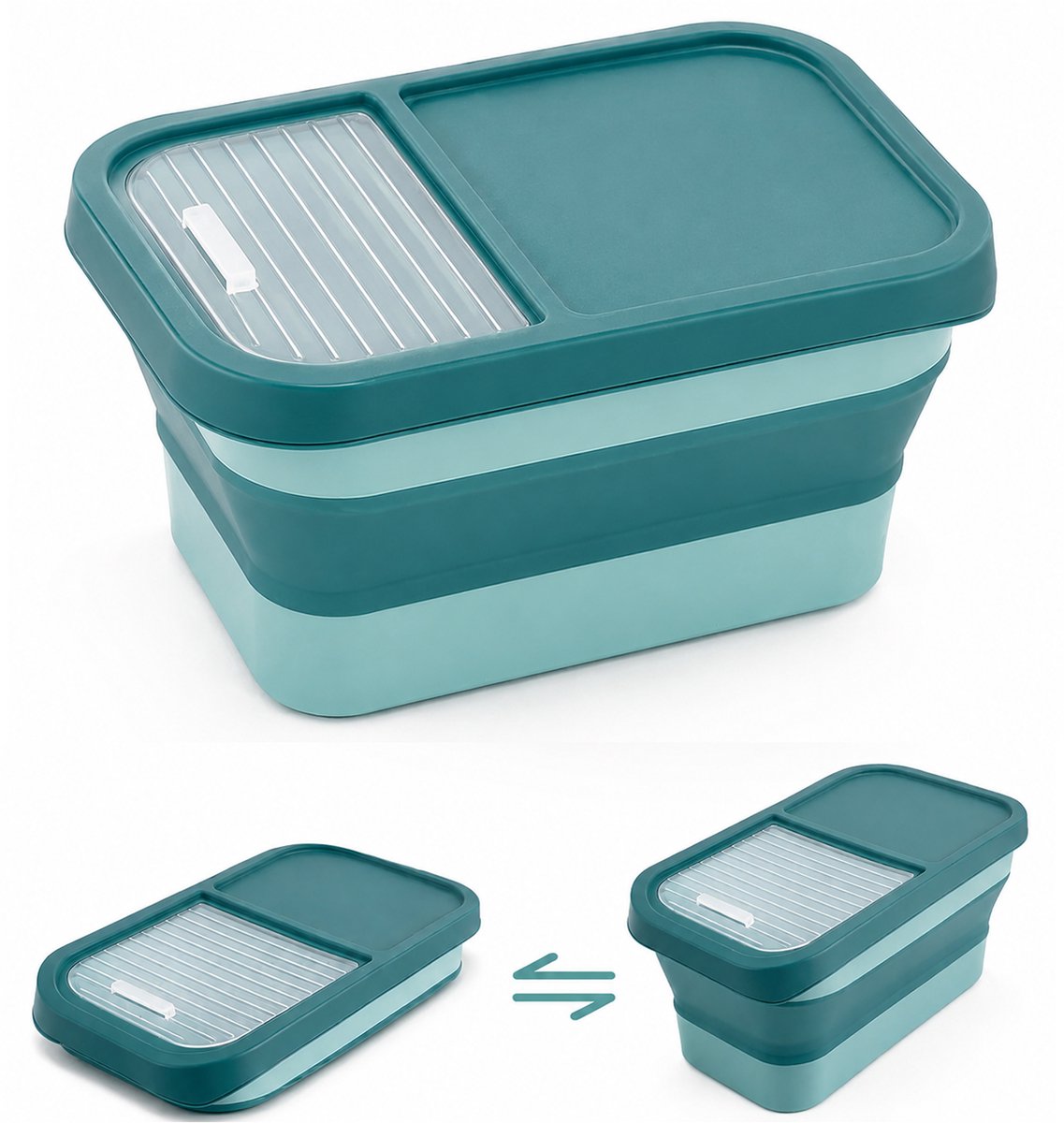 Kaiyaya - 1 Stück Faltbare Futterbox - Mit grünem Schiebedeckel - 20 kg Kapazität - Luftdichte Vorratsdose für Hund und Katze - Platzsparend