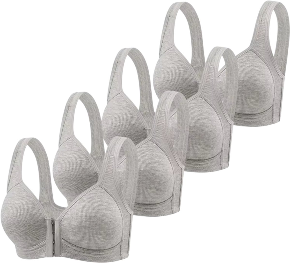 4-Pack Dames Beha Zonder Beugel met Voorsluiting – Comfortabele BH met Volledige Dekking, Vaste Cups & Optimale Ondersteuning - Grijs - Maat M