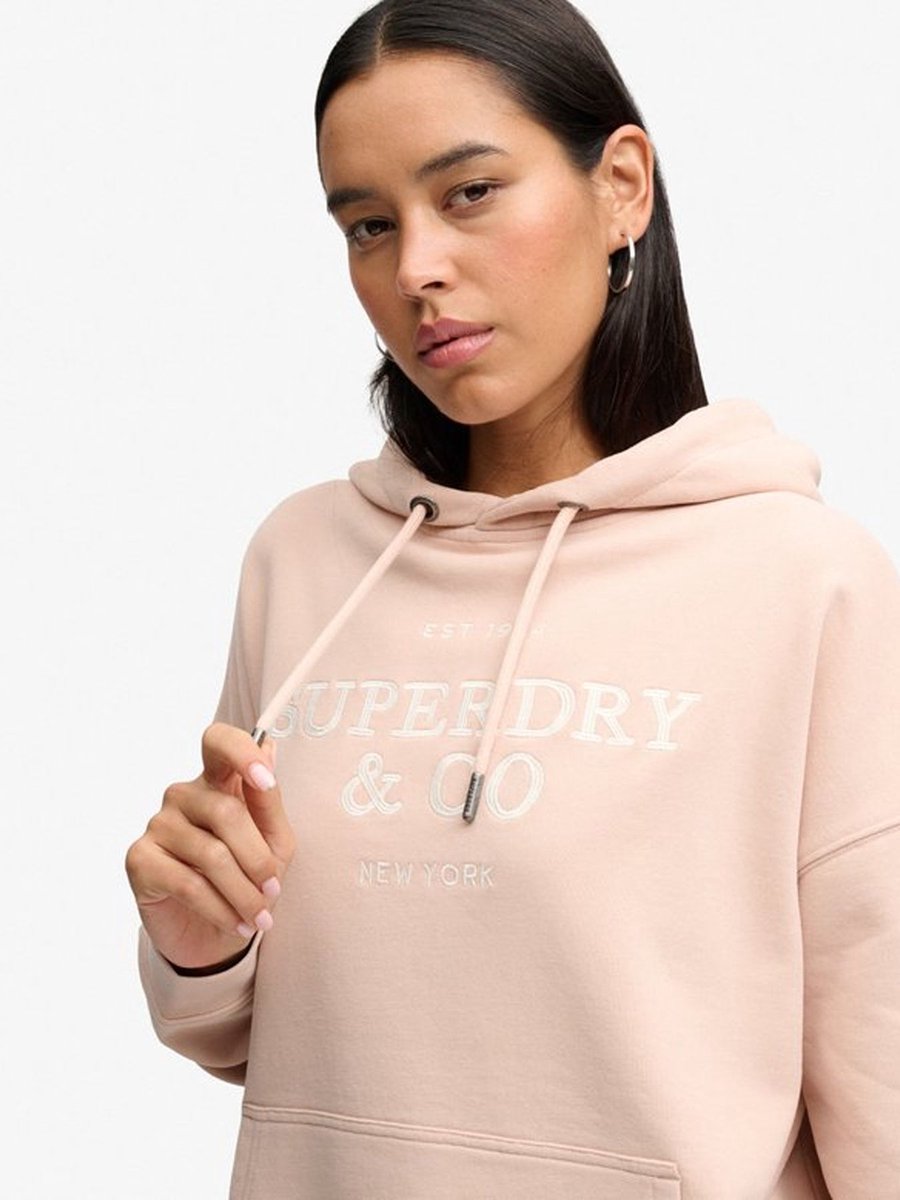 Superdry Luxe Casual Geborduurde Relaxed Hoodie Dames Hoodies Rose Dust