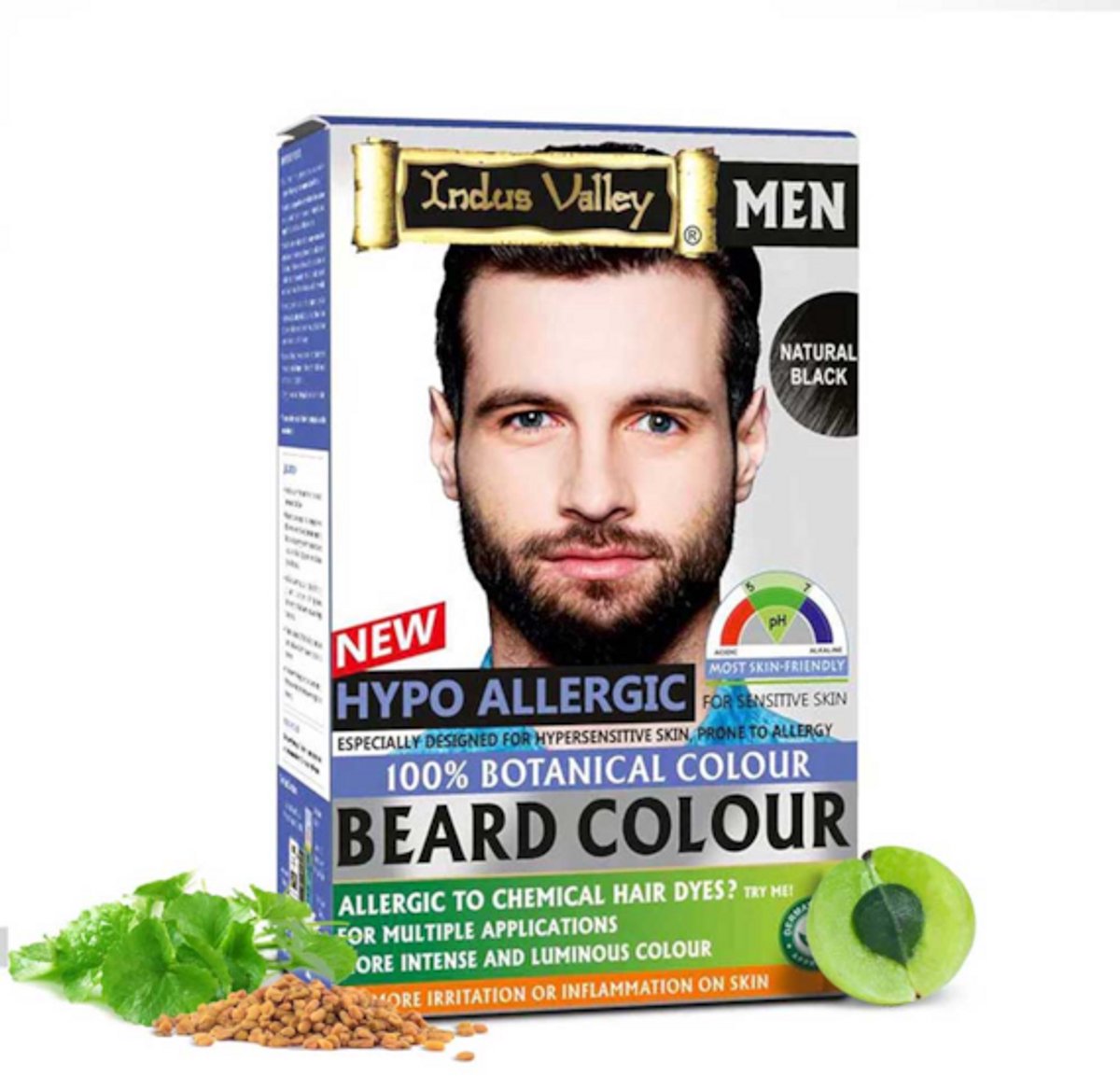 Indus Valley 100% BOTANICAL Snor-en Baardverf Zwart / Black ANTI-ALLERGISCH – Baardkleur voor Grijze Haren – Natuurlijke Baardverf – Hypoallergene Baardkleur – 100 g + 15 ml