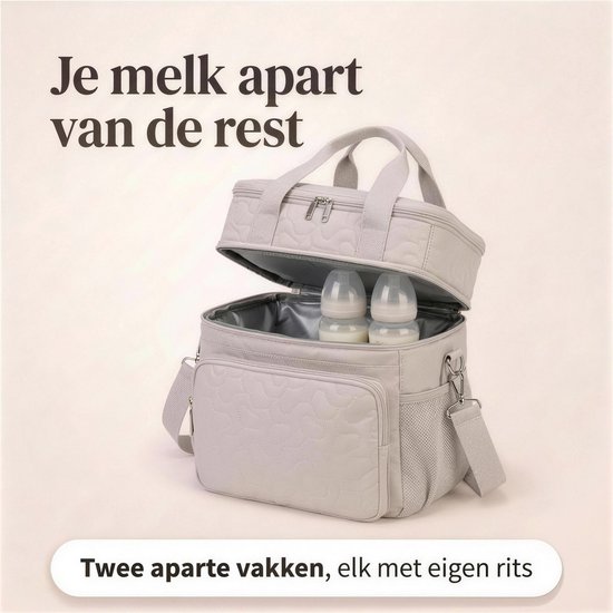 Evite Luxe Koeltas voor Onderweg - Thermisch Geïsoleerd - Voor Moedermelk, Baby en Borstvoeding - Kolftas - Grijs van Merkloos — afbeelding 4