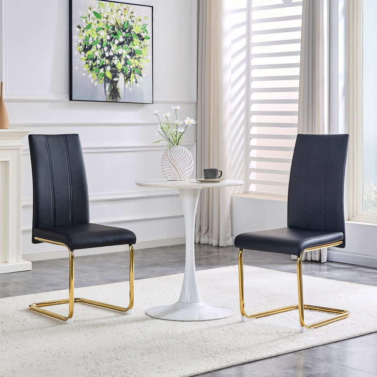 HAUSS SPOLE Eetkamerstoel – Modern Design – Comfortabele Zitting – Voor Eetkamer, Keuken En Kantoor – Kunstleer En Metaal – Zwart En Goud