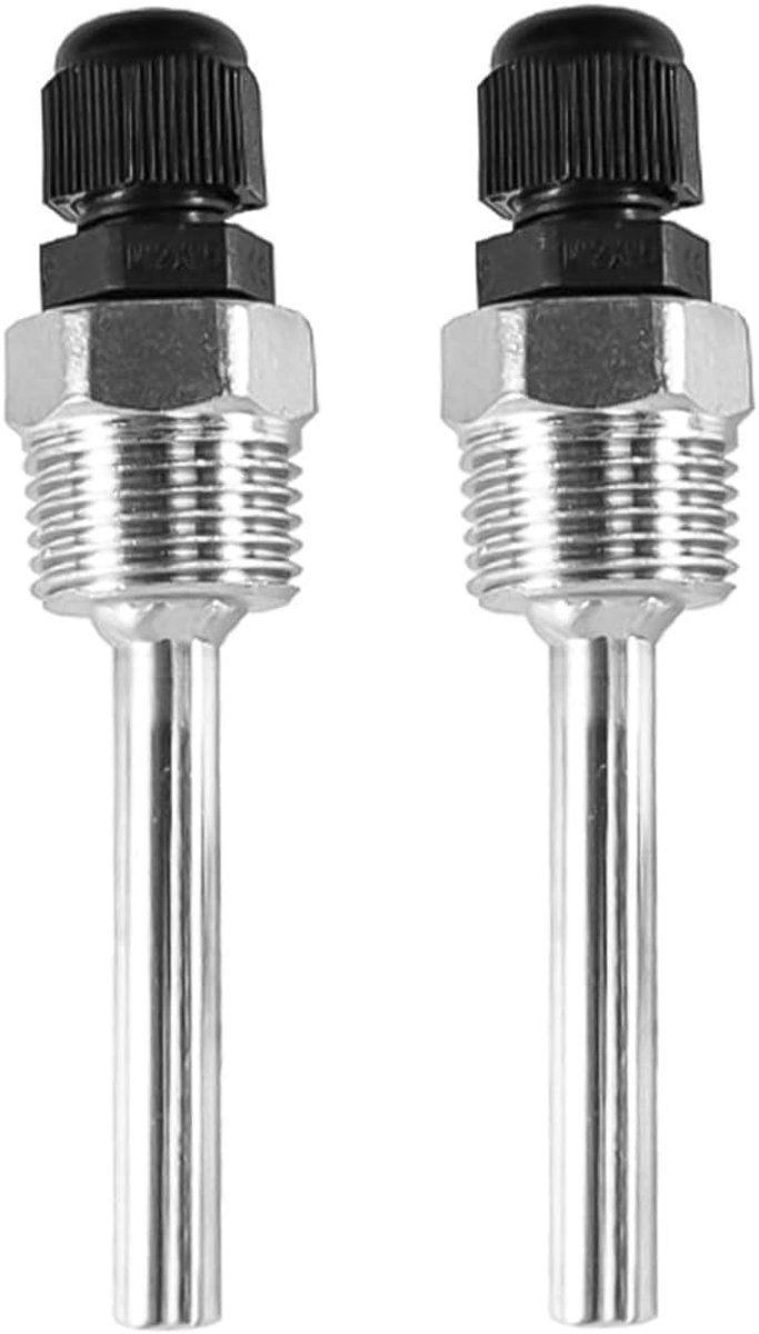 Set van 2 RVS Thermowell Dip Sleeves van 50 mm, Duikbescherming voor Thermokoppels en Thermometers met 1/2 Inch Draad, Ideaal voor Precisie Metingen en Temperatuurcontrole