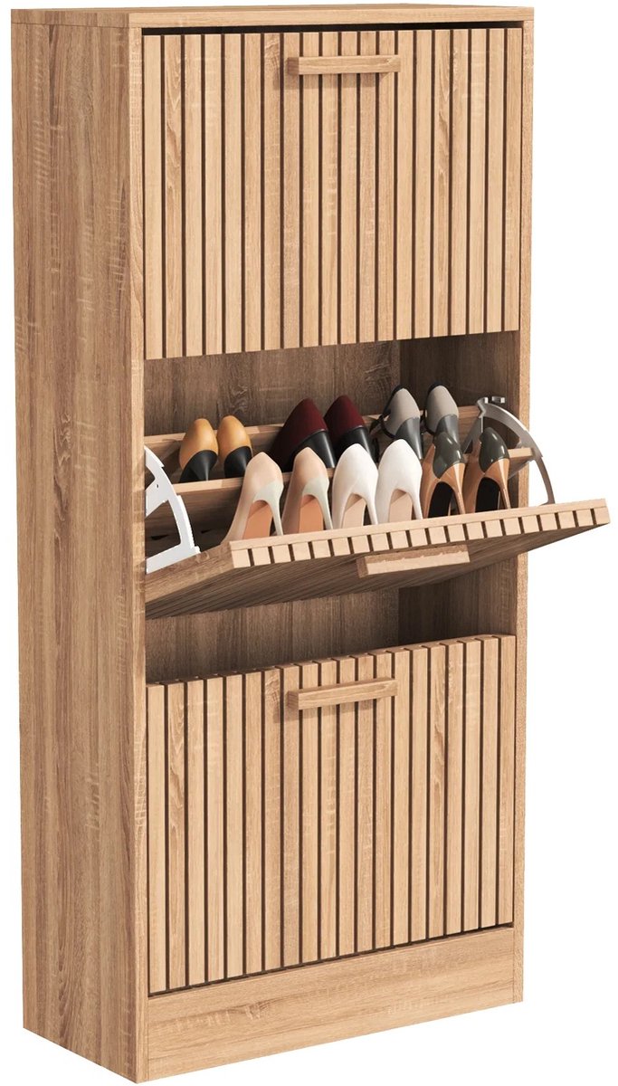 Molhaus Schoenenkast met 3 kantelvakken - 60 x 24 x 113 cm - Houtlook - Compact