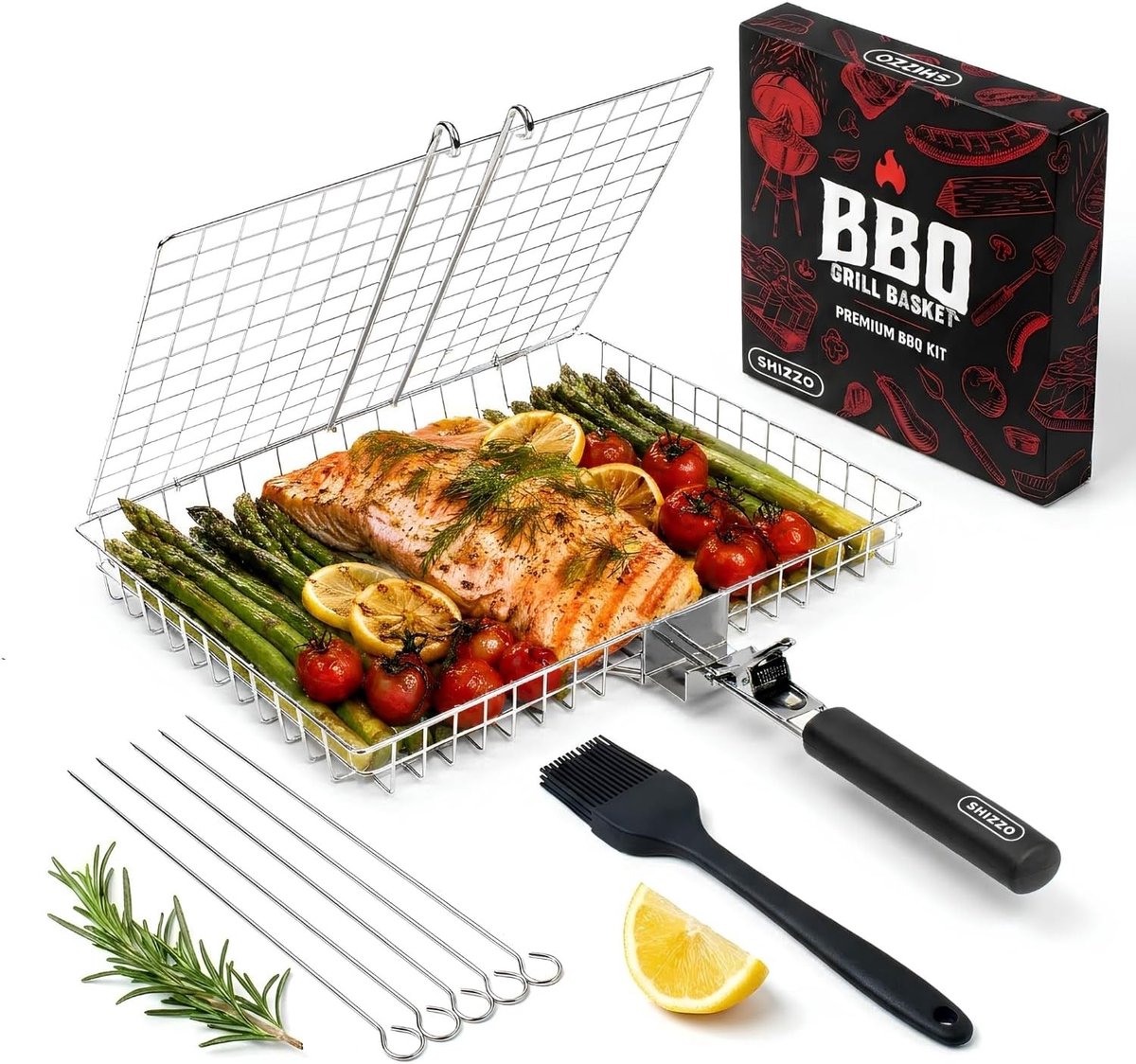 Grillmandset - Diep - 30,5 x 24 x 3,8 cm - Roestvrijstalen Opvouwbare Grillmand - Voor BBQ en Kamperen