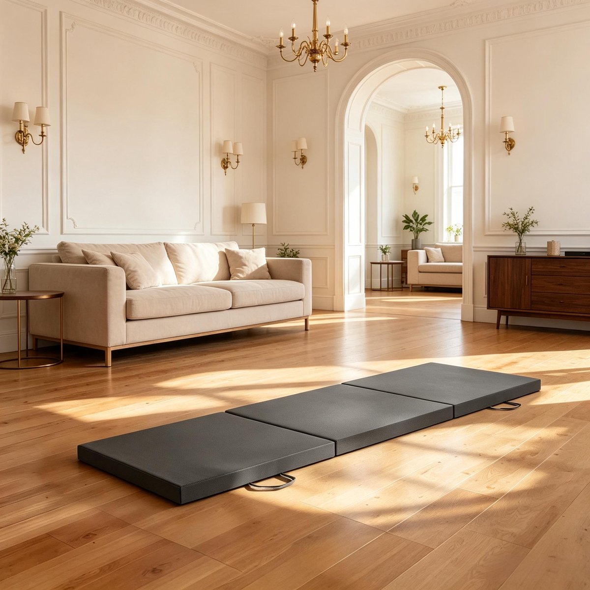REDOM - Gymnastiekmat - 3-delig opvouwbaar - Met handgrepen - Schuimvulling - Synthetische coating - Grijs - 180 x 60 x 5 cm