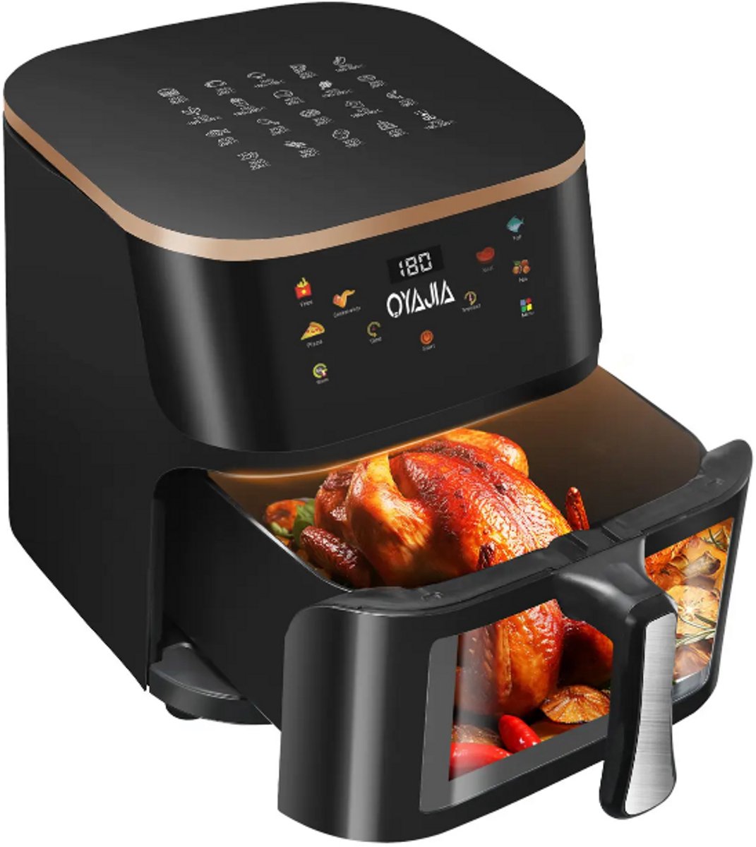 9 L airfryer met zichtvenster, type nr. 21, familiegroot, 6-in-1 kookprogramma’s, smart-touchscreen, timerfunctie, vaatwasbestendig, gezond, olievrij en vetarm koken, zwart