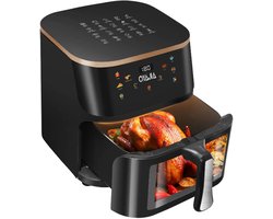 9 L airfryer met zichtvenster, type nr. 21, familiegroot, 6-in-1 kookprogramma’s, smart-touchscreen, timerfunctie, vaatwasbestendig, gezond, olievrij en vetarm koken, zwart