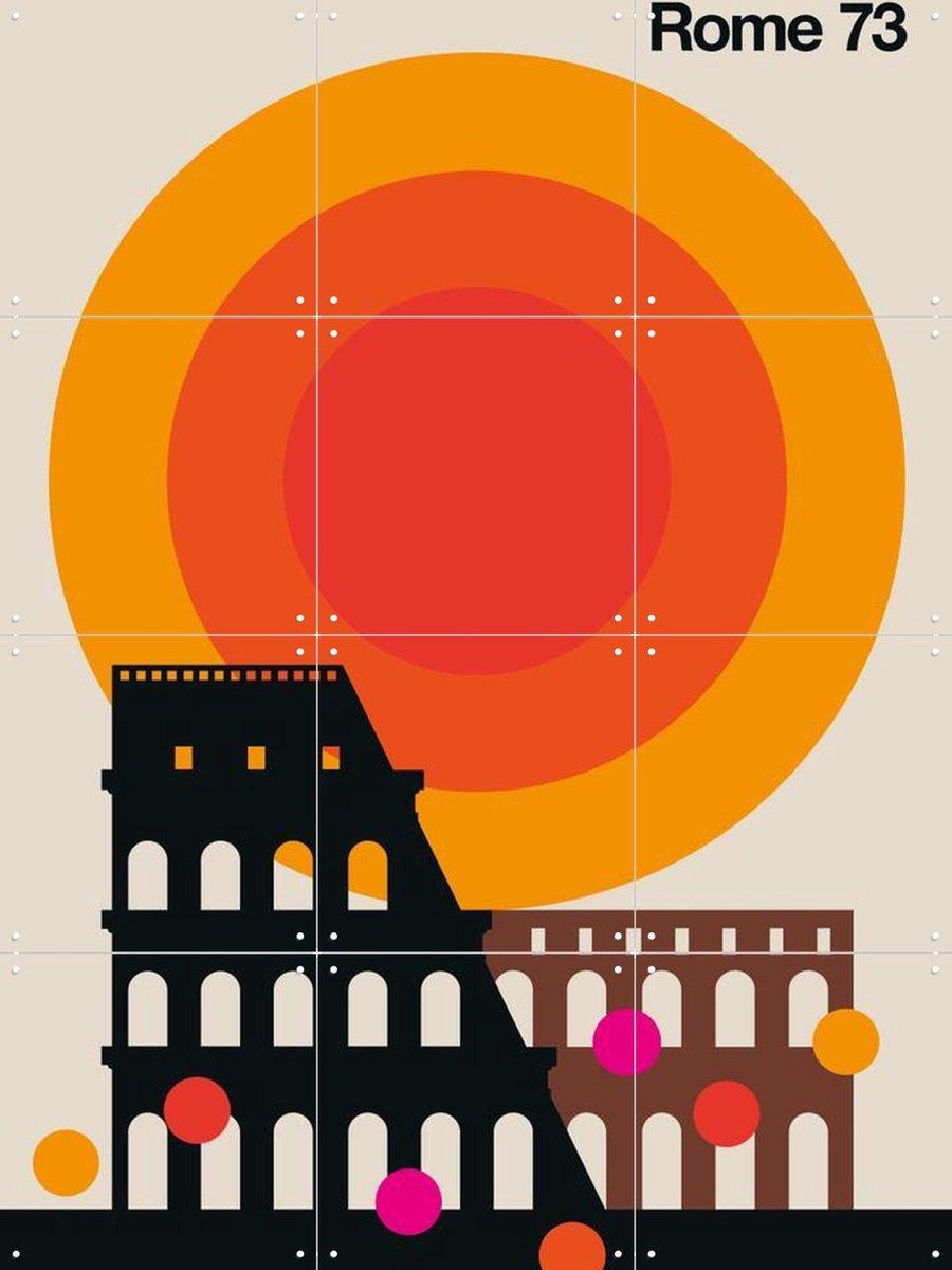 IXXI Rome 73, Bo Lundberg - 60 x 80 cm - Gratis ophangtool - Grote wanddecoratie en posters - Retro, Grafisch Ontwerp, Kleurrijk, Geometrische Kunst