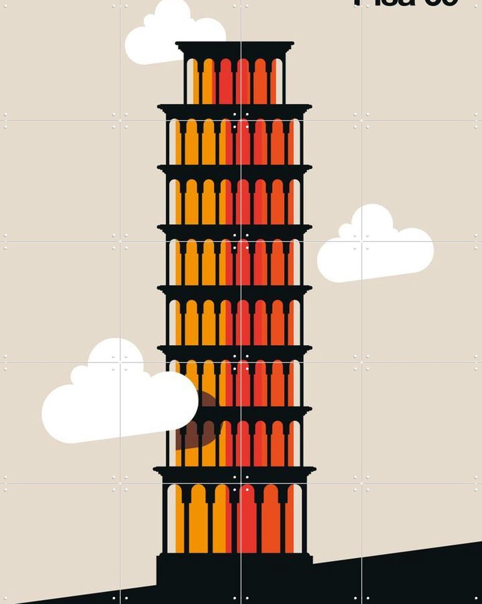 IXXI Pisa 69, Bo Lundberg - 80 x 100 cm - Gratis ophangtool - Grote wanddecoratie en posters - Kleurrijk, Minimalisme, Digitale Kunst, Illustraties