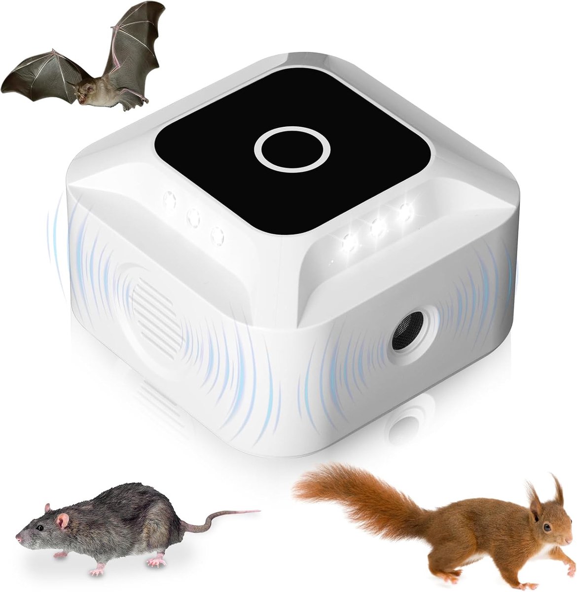 Ultrasoon muizen- en rattenverjager, 360° ultrasoon knaagdierenverjager met 3 bedrijfsmodi, geschikt voor binnen- en buitengebruik, stekkerapparaat voor muizen, spinnen, vlinders en mieren.