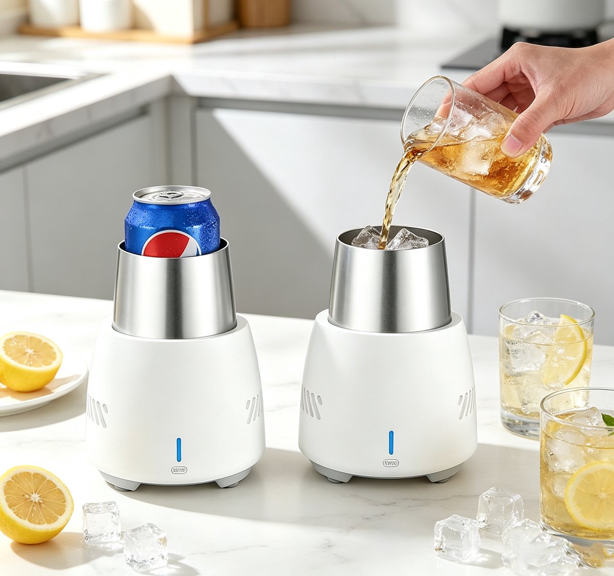Beverage Cooler Electric Cup Plate Accessories with Aluminum Mug 350ml White