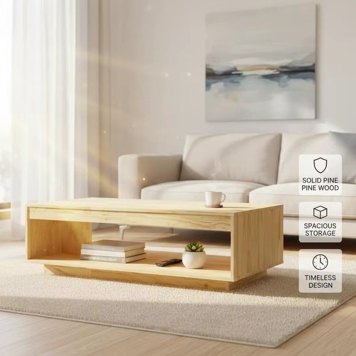 CreateEcom Salontafel - Bijzettafel - Woonkamer tafel - Massief houten salontafel - hoogwaardig - gemakkelijk schoon te maken - perfect voor de woonkamer - 110x50x33,5cm - Hout