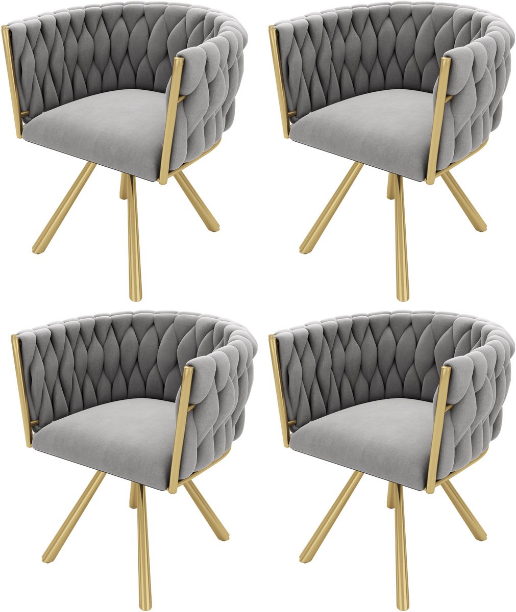 MUVANO Fluwelen Eetkamerstoelen Set Van 4 - Grijze Draaibare Eetkamerstoel - Grijze En Gouden Eetkamerstoel - 150kg - Woonkamer Grijs Goud