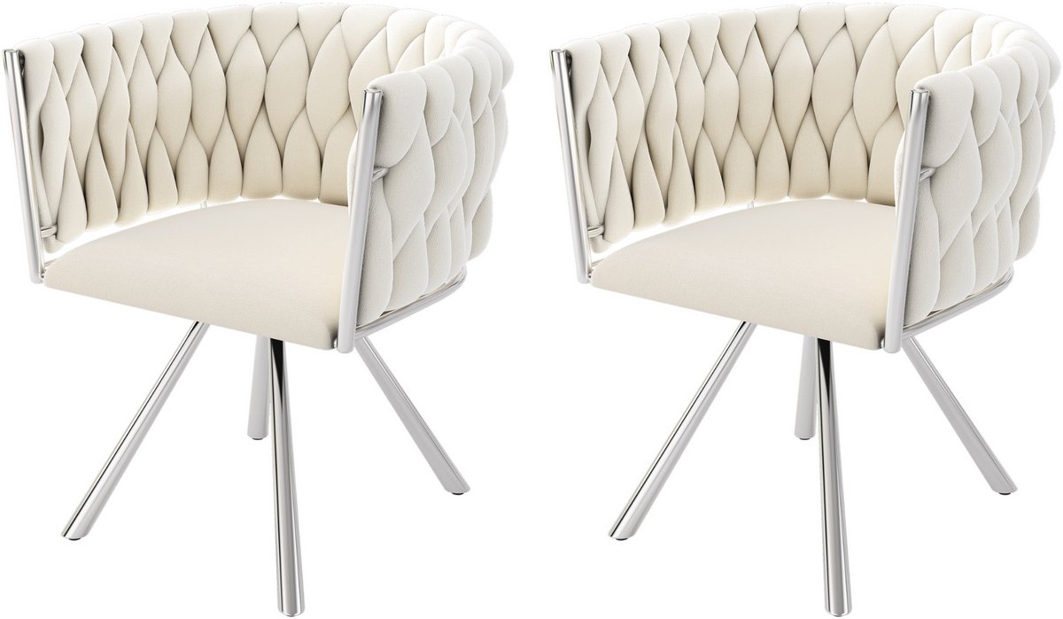 MUVANO Fluwelen Eetkamerstoelen Set Van 2 - Beige Draaistoel Met Metalen Poten - Eetkamerstoel Met Zilveren Poten - 360 Graden Draaibaar - Beige