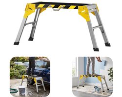 Steiger- kleine steiger- gereedschapsrek- inklapbare werkbank - geschilderde steiger- met reflecterende strepen - draagvermogen 150KG - antislip - groot oppervlak - buitentoebehoren - geschikt voor renovatie, auto wassen, schilderen (zwart, 110*50cm)