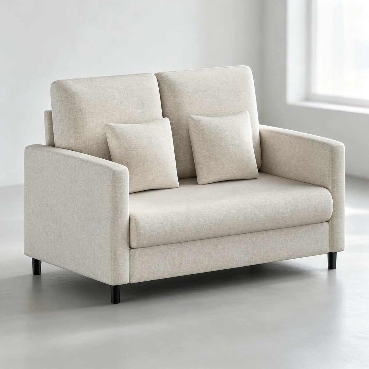 Triumpunpre Tweezitsbank in mid-century stijl, 130 cm - Chenille stof - Dikke, afneembare en wasbare kussens - Montage zonder gereedschap - Ideaal voor kleine ruimtes, beige Groen