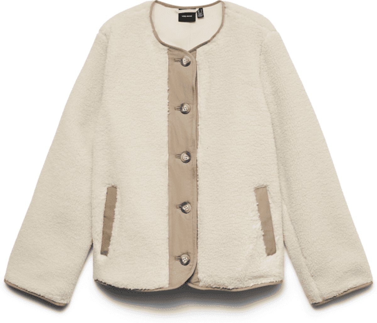 Vero Moda Vmfrancesca Teddy Jacket Oatmeal Trim Silver Mink | Beige | Maat: XL