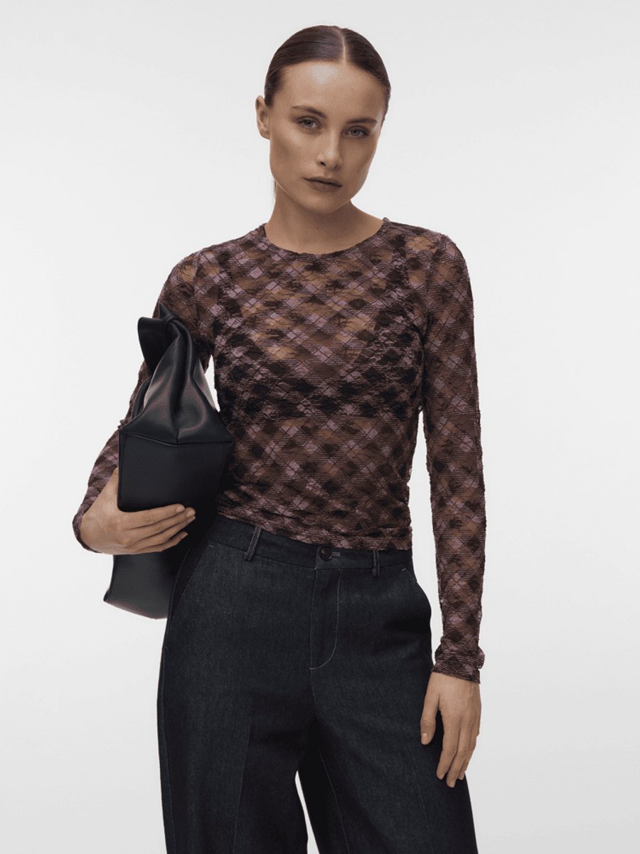 Vero Oda Vbonita Ls O-neck Top Elderberry /chocolate | Maat: M