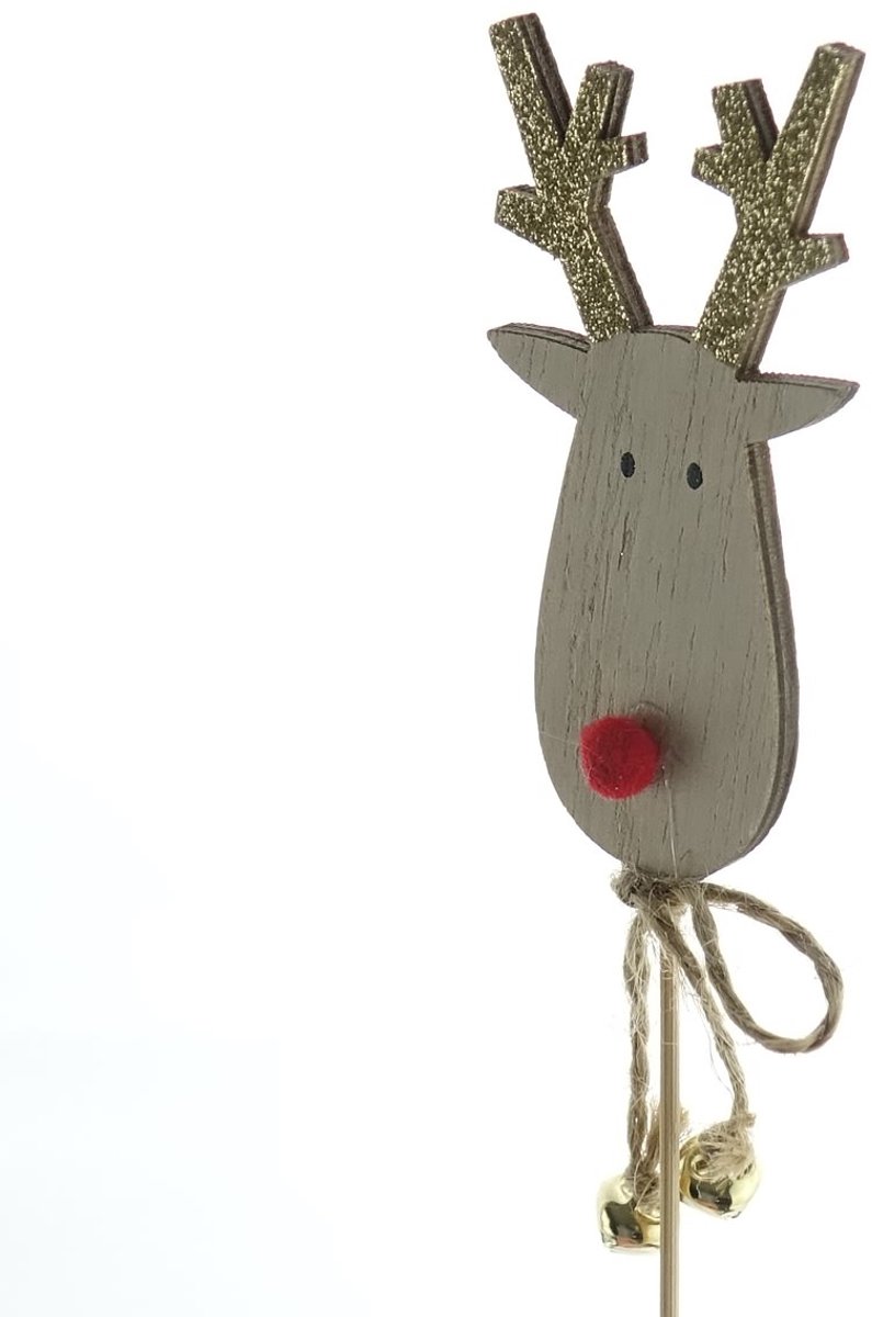 Scheulen Kerststeker Hert Goudkleurig Gewei 2 Belletjes - Hout