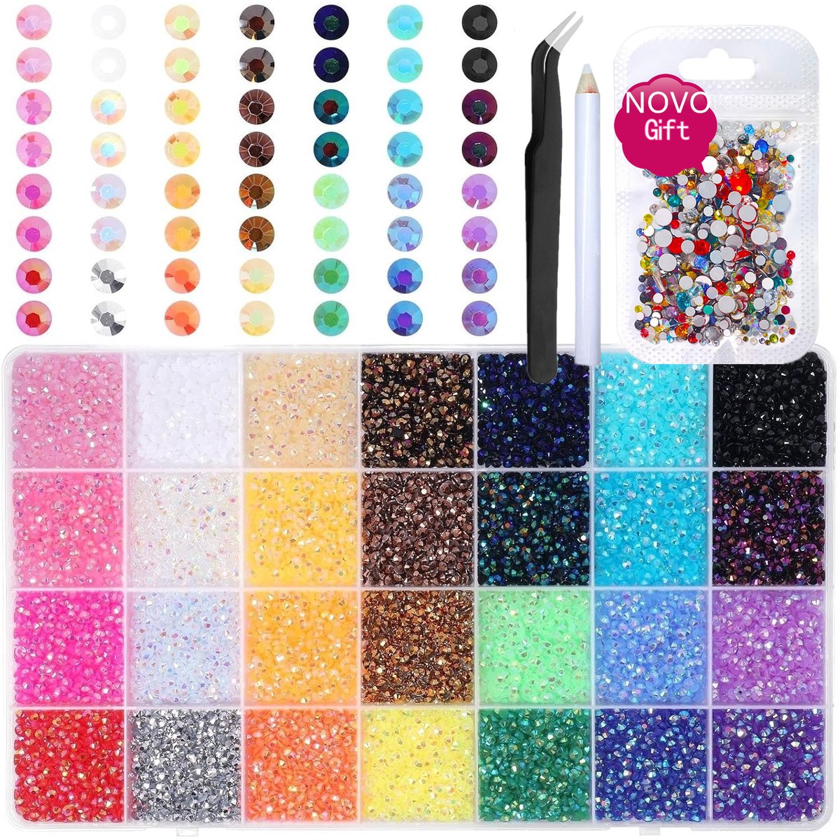 Currero Bedazzle Kit - Bedazzling - Plakstenen - Strass Steentjes - DIY Versieren - Set Met 19.800 Steentjes - Met Pincet En Applicator - 2/3/4/5/6mm - Zwart